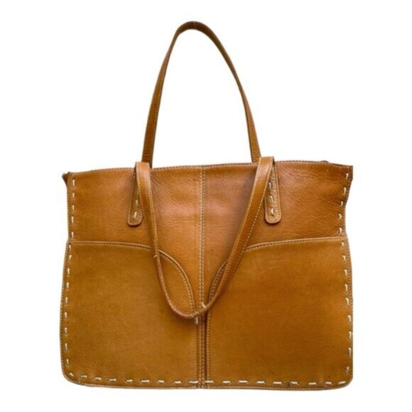 Camel Brown Genuine Leather Shoulder Style Satchel Bag VTG - Picture 12 of 14